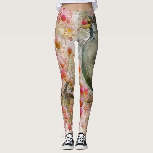 Oiseau mangeant des baies, leggings pour femmes (Devant)
