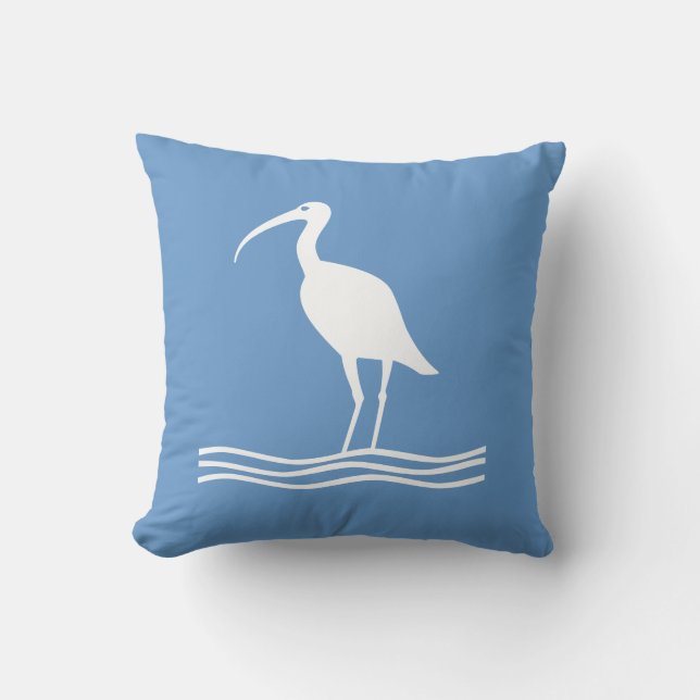 OISEAU MARIN. BLANC sur oreiller bleu sarcelle (Recto)