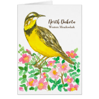 Oiseau Meadowlark Rose sauvage Aquarelle blanche