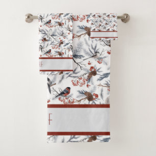 Oiseau Monogramme Blanc Gris Argent Branche Baies