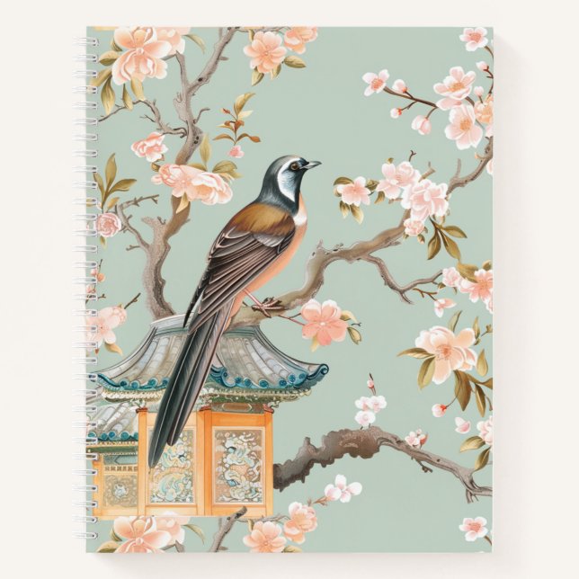 Oiseau oriental et fleurs de fruits Carnet spiral (Devant)