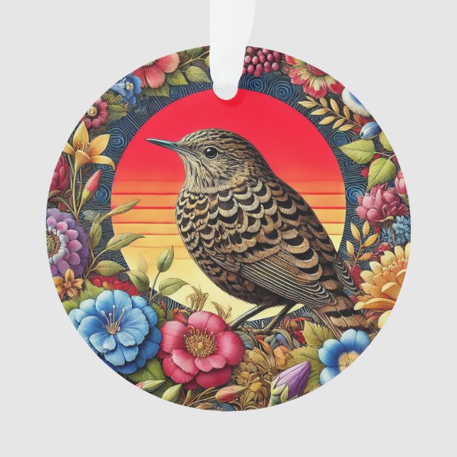Oiseau parmi des fleurs colorées (devant)