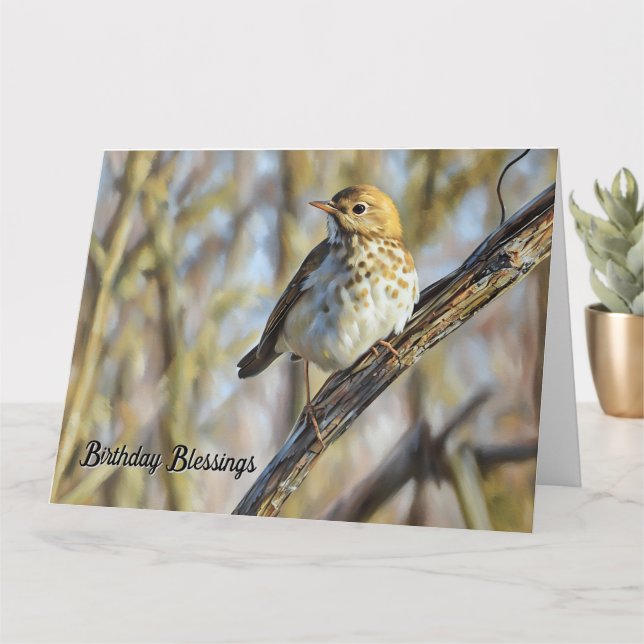 Oiseau perché sur une branche - Carte d'anniversai (Petite plante)
