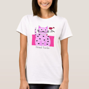 Oiseau rose lunatique retiré de chat de T-shirt d