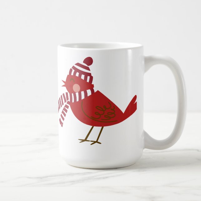 Oiseau rouge mignon avec écharpe et Mug de Noël Ca (Droite)
