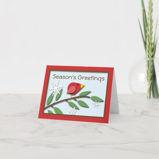 Oiseau rouge sur une branche Carte de "Vœux de la  (Devant)
