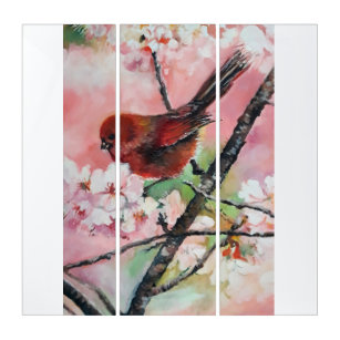 Oiseau roux en fleurs de cerisiers