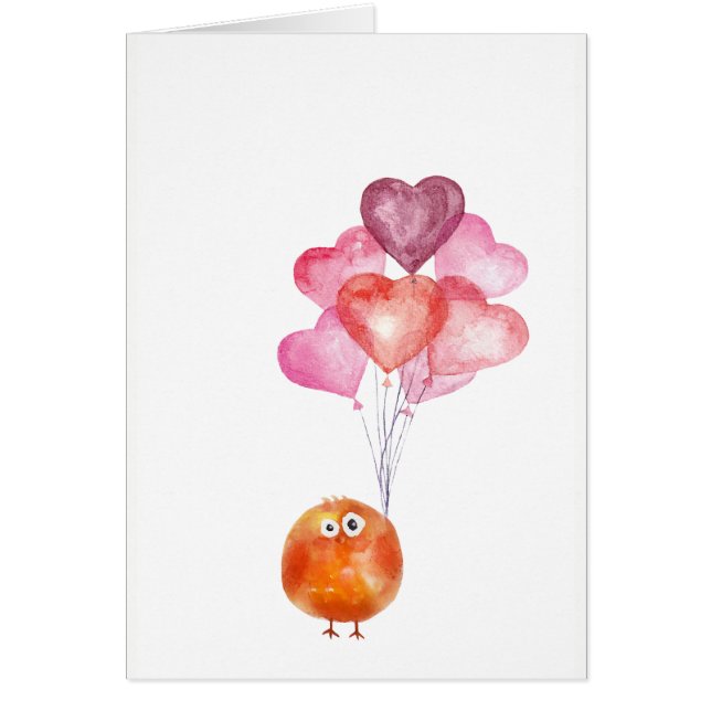 Oiseau Supercute d'aquarelle avec des ballons de (Devant)