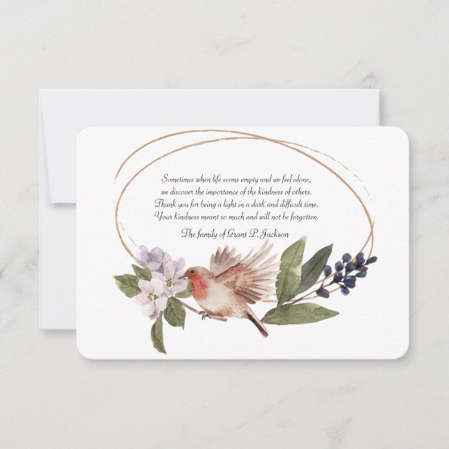 Oiseau sur une Carte de remerciements de sympathie (Devant)