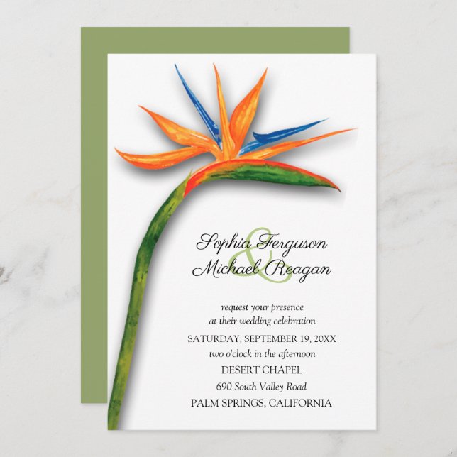Oiseau tropical du Paradis Invitations de mariage (Devant / Derrière)