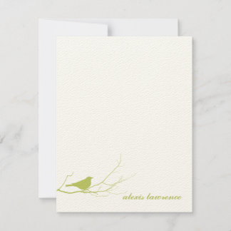 Oiseau vert sur la branche ecru merci carte de not