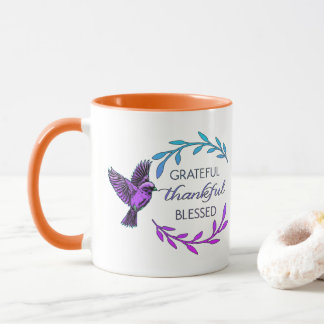 Oiseau Violet et Tasse à Café Couronne de Fleurs
