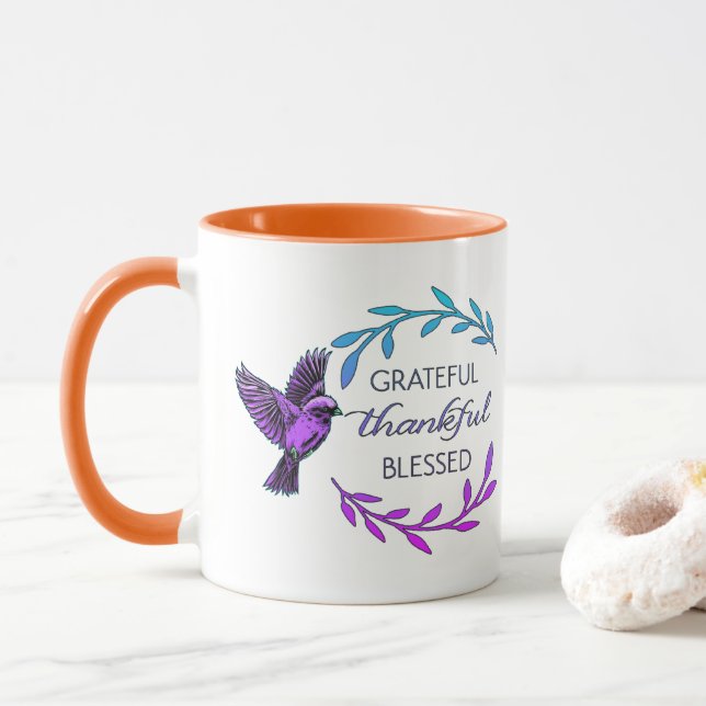 Oiseau Violet et Tasse à Café Couronne de Fleurs (Avec donut)