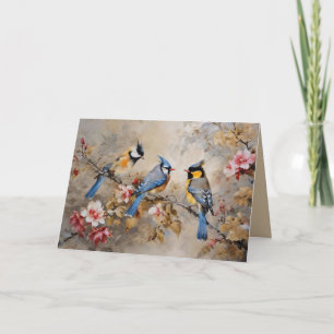 Oiseaux à l'aquarelle et carte personnalisable à m