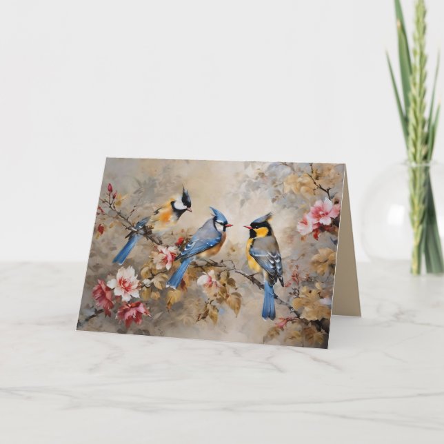 Oiseaux à l'aquarelle et carte personnalisable à m (Devant)