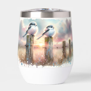 Oiseaux à l'aquarelle pastel sur une clôture au co