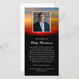 Oiseaux à l'aube et photo Merci funéraire