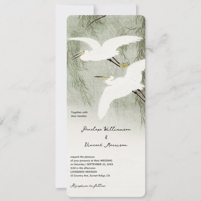 Oiseaux Aigrettes Amoureux -  Faire-Part de Mariag (Devant)