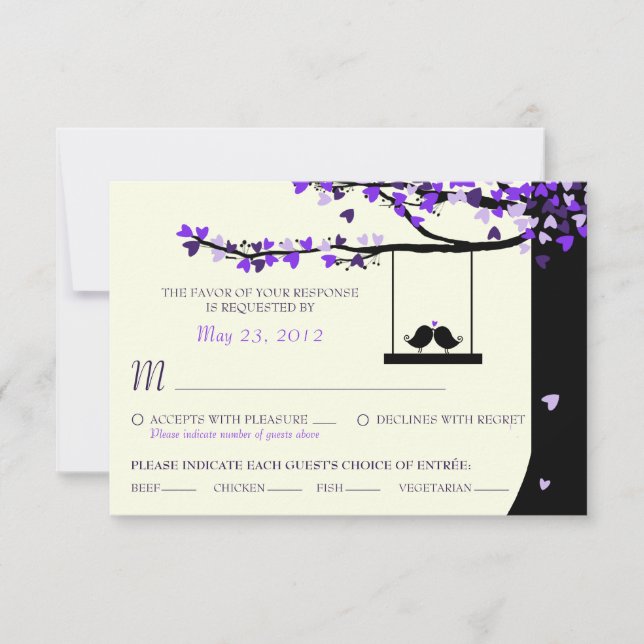 Oiseaux amoureux chute des cœurs Chêne RSVP (Repas (Devant)