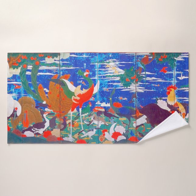 Oiseaux, Animaux et Plantes à Fleurs (Gauche) Jaku (Serviette de bain)