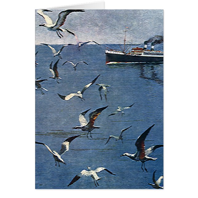 Oiseaux Animaux Vintage, Mouettes et Bateaux de Pê (Devant)