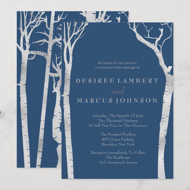 Oiseaux argentés Invitations de mariage (Devant / Derrière)