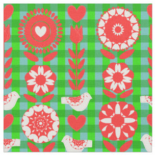 Oiseaux Art folklorique Joli motif floral tissu