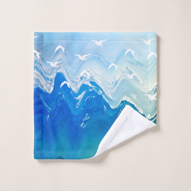 Oiseaux au-dessus des vagues de la mer (Gant de toilette)