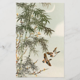 Oiseaux Bambou Asiatique Japonais Vintage