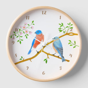 Oiseaux Bleus Arrondi Mur Acrylique Horloge Avec C