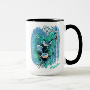 Oiseaux Bleus D'Hiver Peinture Avec Nom Mug