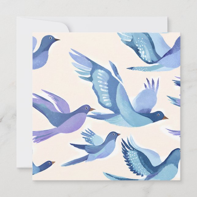Oiseaux bleus en vol | Carte aquarelle moderne (Devant)