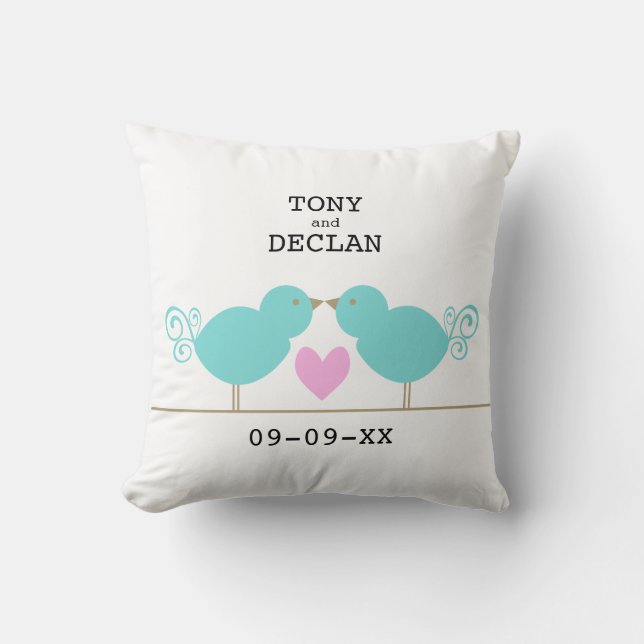 Oiseaux bleus mignons avec le coussin rose de (Recto)