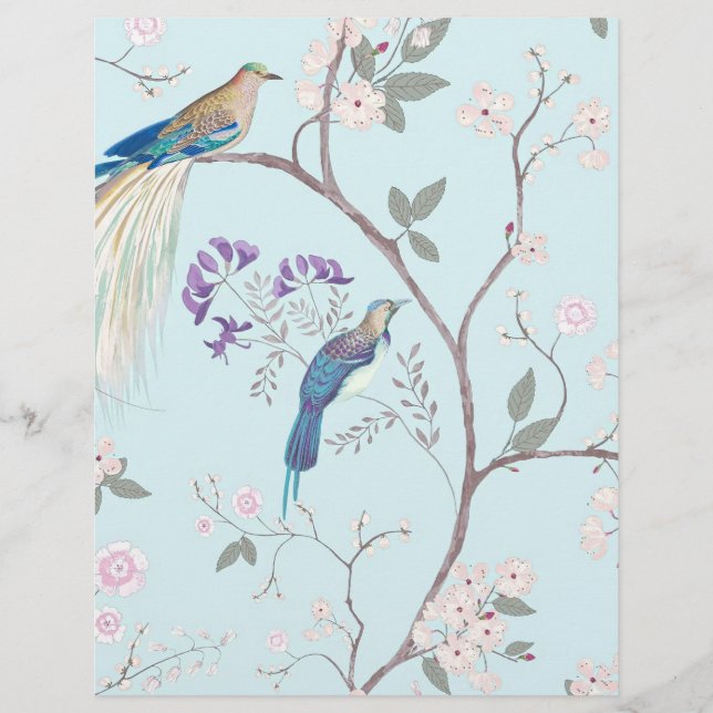 Oiseaux bleus vintage et fleurs (Devant)