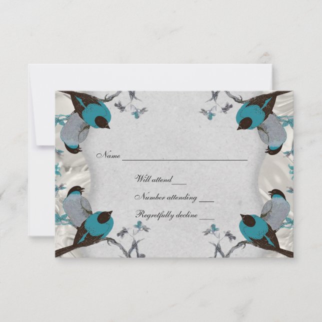 Oiseaux bleus vintages Argent rsvp avec enveloppe (Devant)