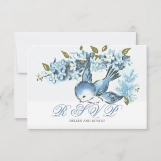 Oiseaux bleus vintages Mariage d'hiver RSVP