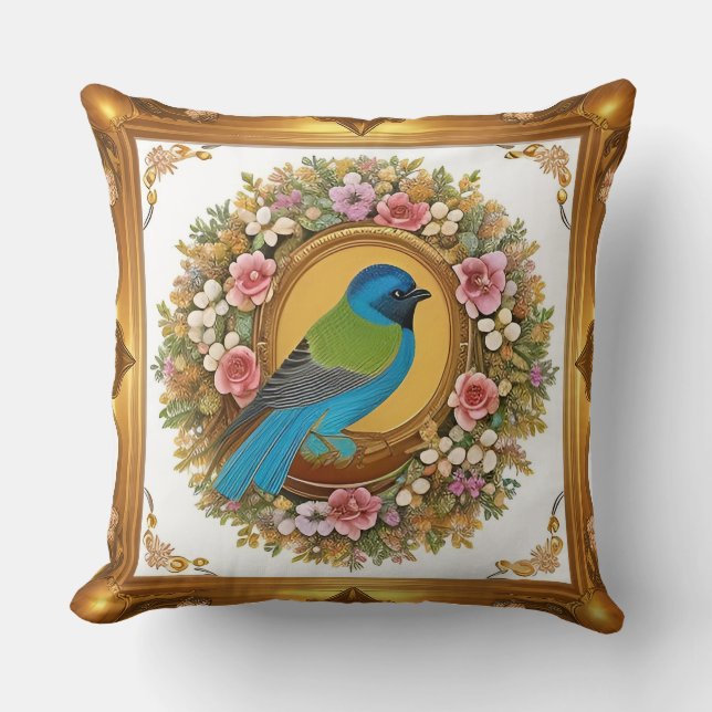 🕊️ Oiseaux chanteurs floraux Coussin de décoratio (Recto)