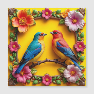 Oiseaux chanteurs vibrants entourés d'un cadre flo