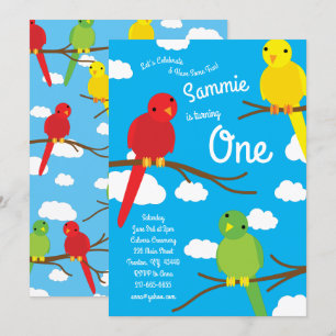 Oiseaux colorés 1er anniversaire Invitations