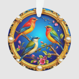 Oiseaux colorés dans un cadre doré orné