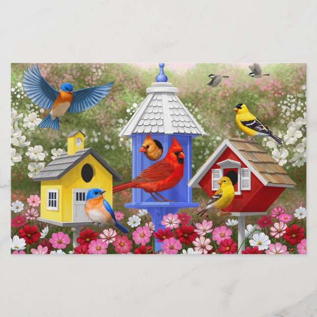 Oiseaux colorés et oiseaux Jardin aux fleurs (Devant)