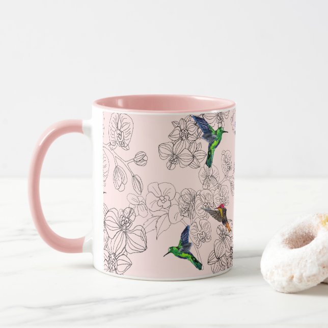 Oiseaux colorés Flying Mug Orchid Floweers (Avec donut)