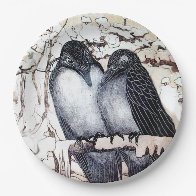 OISEAUX D'AMOUR D'HIVER SUR ASSIETTE EN PAPIER DE  (Devant)