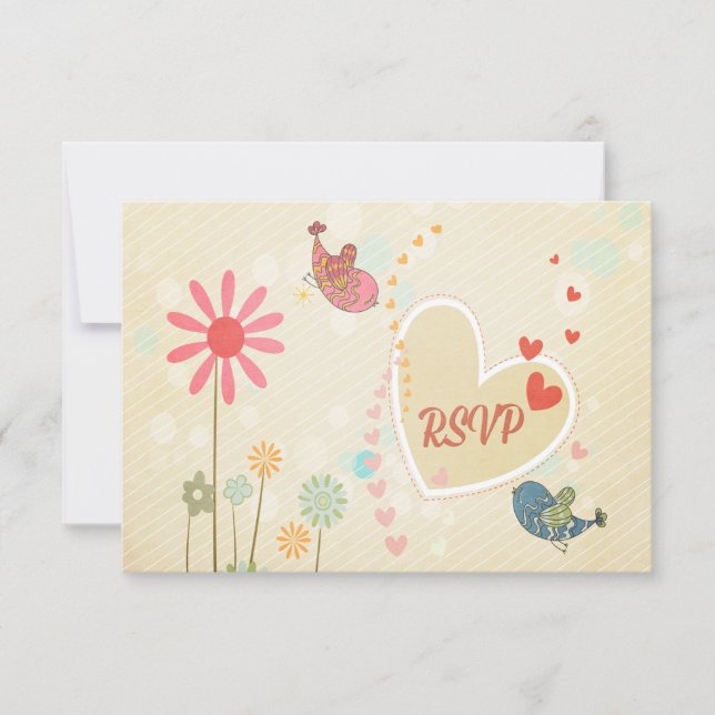 Oiseaux d'amour mignons Mariage RSVP (Devant)