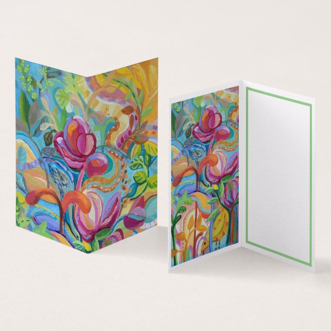 Oiseaux dans le jardin fleuri Carte (Inside and Outside)