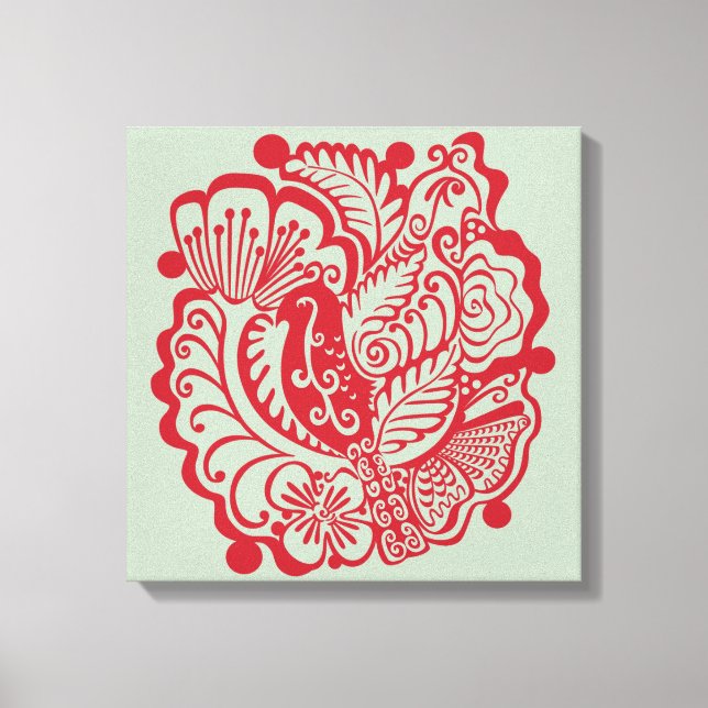 Oiseaux dans le jardin (Rouge sur la taille) toile (Recto)