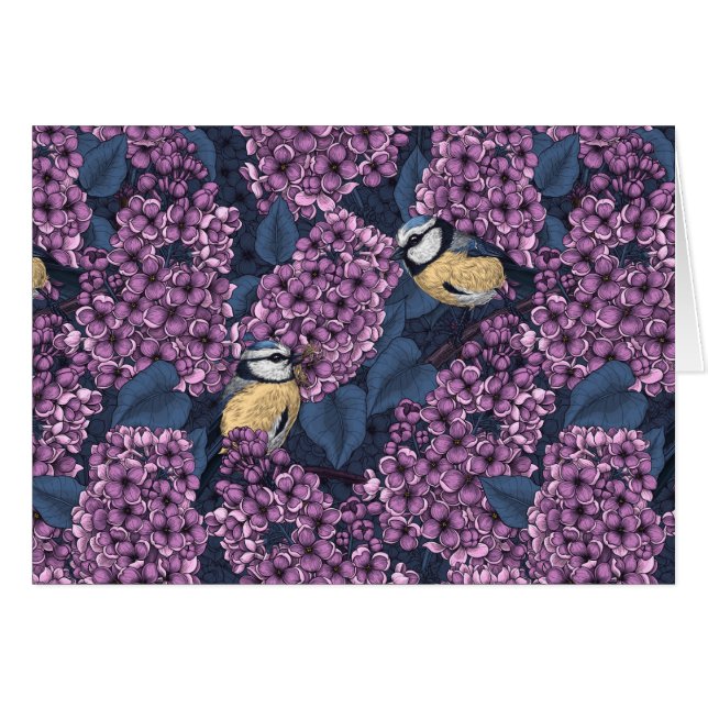 Oiseaux dans le jardin violet lilas (Devant horizontal)