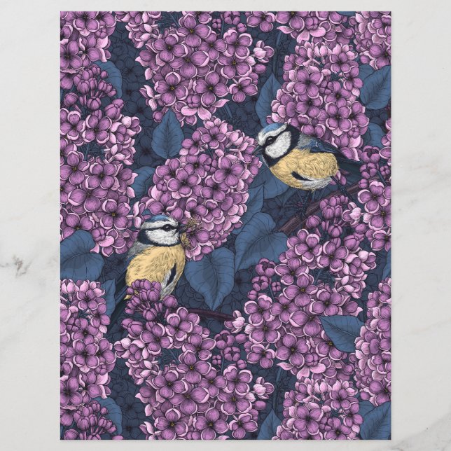Oiseaux dans le jardin violet lilas (Devant)
