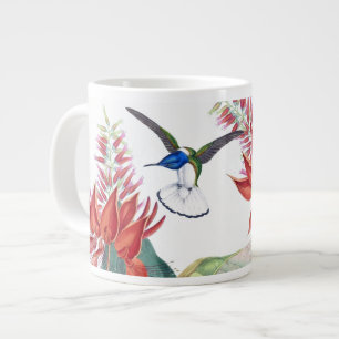 Oiseaux de colibri bleu Fleurs rouges Jumbo Mug