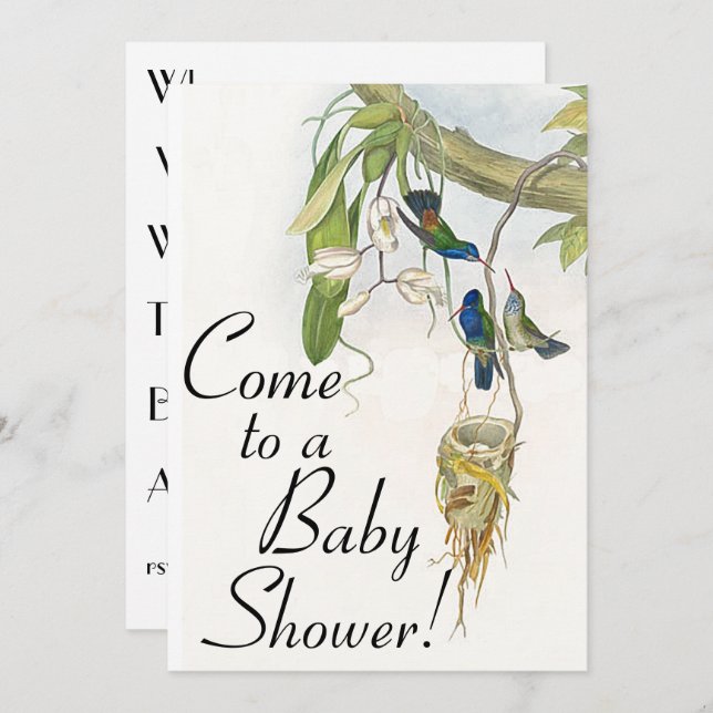 Oiseaux de colibri et Invitation au Baby shower de (Devant / Derrière)